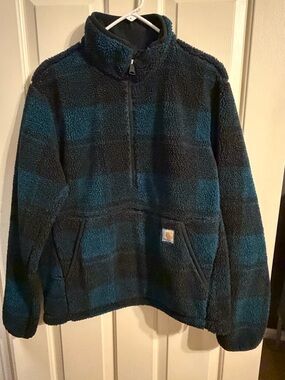 Carhartt Black Sherpa-Lined Pullover with Plaid Accent